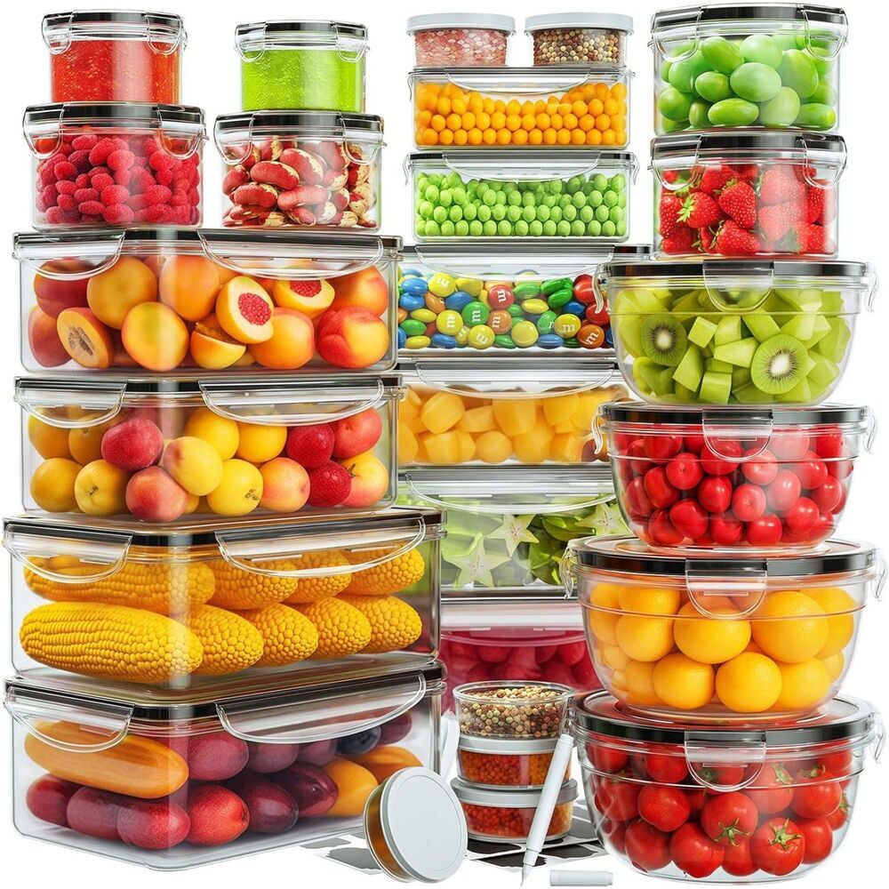 52 PCS Food Storage Containers with Lids Airtight Reusable Plastic Leakproof